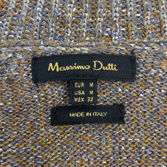 MASSIMO DUTTI Size M Lightweight Silver Glitter Lurex V-Neck Oversized Tan Coope - Picture 4 of 6